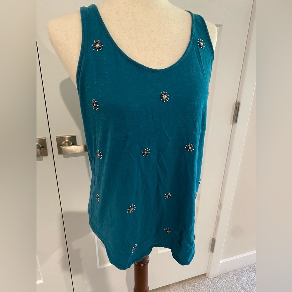Express Women’s Beaded Top Turquoise Beaded Racerback Tanktop Size M